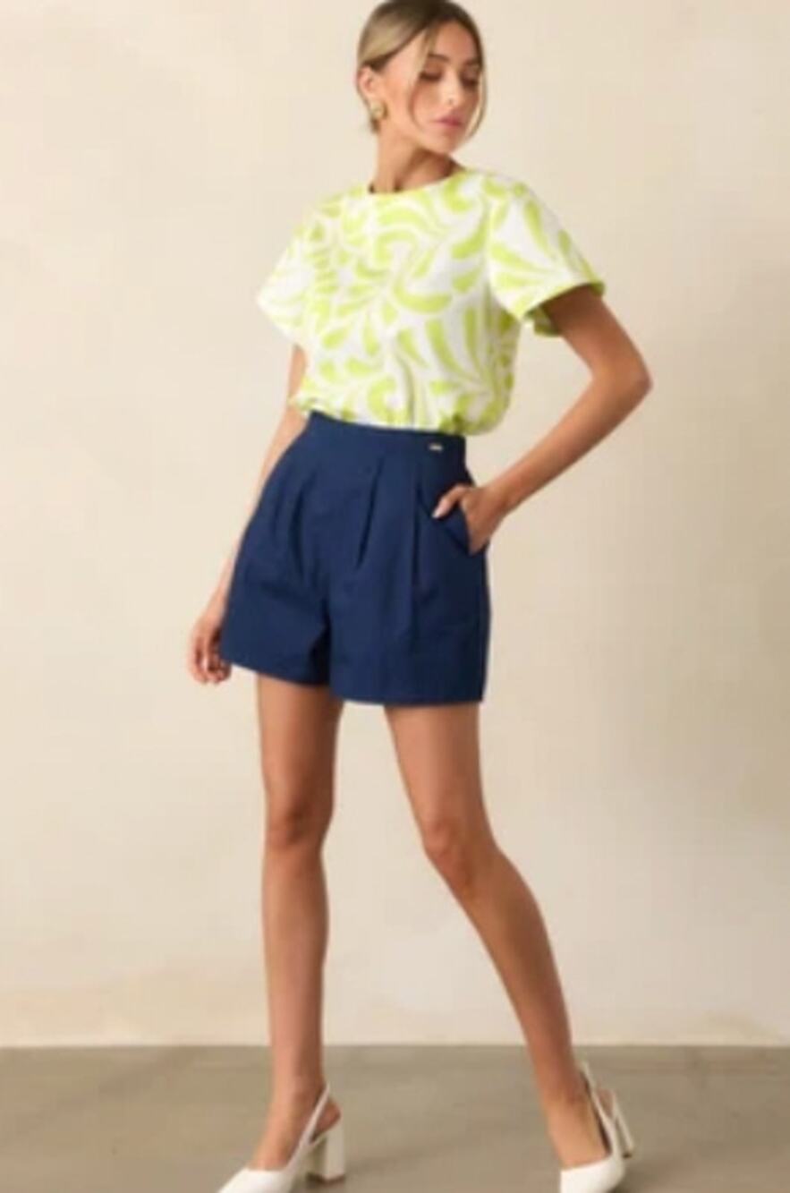 NWT Prosperina Tyler Multi Print Chartreuse Cotton Top Sz L